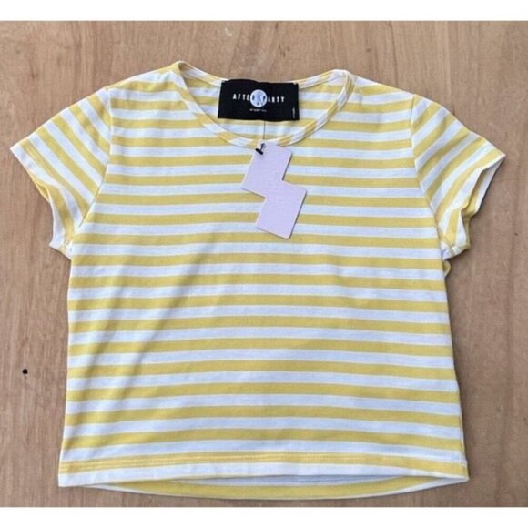 After Party by Nasty Gal Womens Yellow Striped Crop Top Tee T-Shirt Size S - Picture 11 of 15